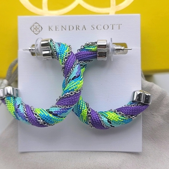 NWT KENDRA SCOTT MAISE HOOP EARNINGS AND CUFF SET PURPLE Turquoise Silver - Picture 2 of 5